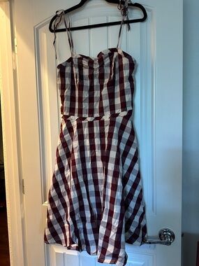 Plaid Tie-Strap Sundress in Burgundy and White size large pinup